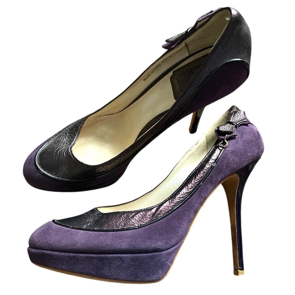 CHRISTIAN DIOR ITALY PURPLE LEATHER STILETTO PUMPS BOWS HEELS SHOES 40